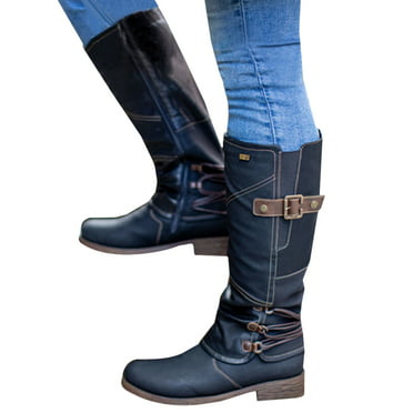 Ladies New Smart Buckle Knee High Zipper Faux Suede Formal Desert Ankle Boot UK
